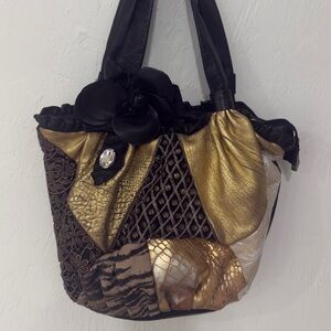 Renato Angi Black and Gold Patchwork Shoulder Bag